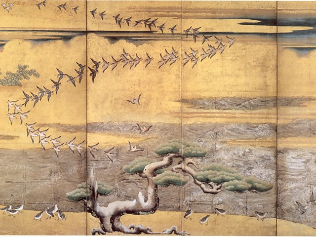 当家元所有「雪汀水禽図屏風（せっていすいきんずびょうぶ
